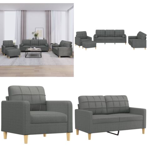 Juego de sofás con cojines 4 piezas tela gris oscuro - Cojines - Muebles