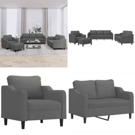 Juego de sofás con cojines 4 piezas tela gris oscuro - Cojines - Muebles de sala