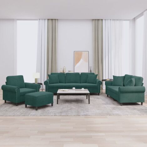 Juego de sofás con cojines 4 piezas terciopelo verde oscuro