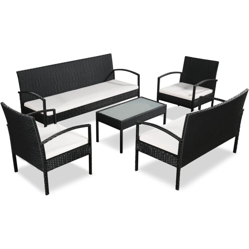 

vidaXL Set muebles de jardín 5 piezas y cojines ratán sintético negro - Negro