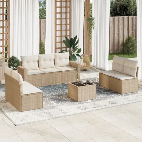 Juego de sofás de jardín con cojines beige 8 pzas ratán PE vidaXL