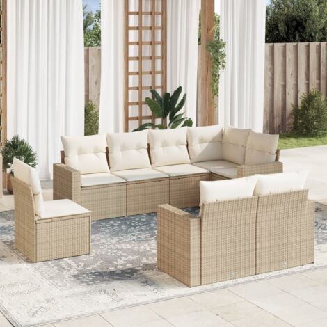 Juego de sofás de jardín con cojines beige 8 pzas ratán PE vidaXL