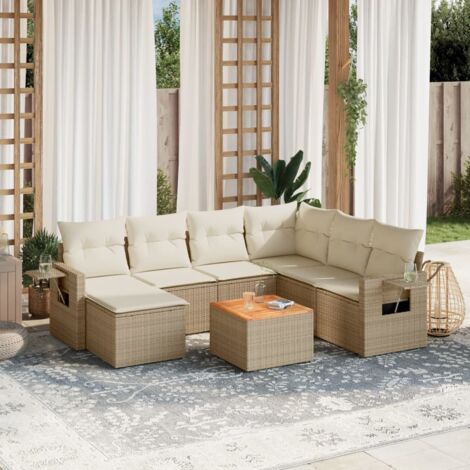 Juego de sofás de jardín con cojines beige 8 pzas ratán PE vidaXL