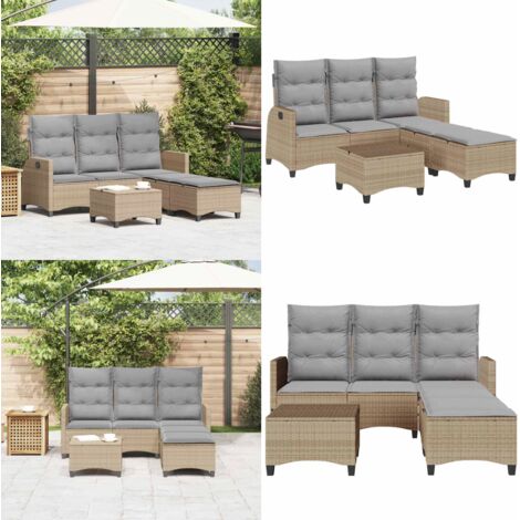 Juego de sofás de jardín en forma de L con cojines 3 pzas beige - Cojines para sofá - Muebles de jardín