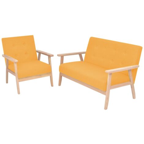 Juego de sofás de tela de 2 piezas color amarillo
