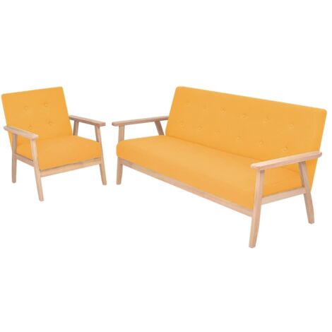 Juego de sofás de tela de 2 piezas color amarillo