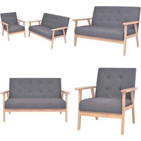 Juego de sofás de tela de 2 piezas color gris oscuro - Sofás de 2 plazas - Sofás de madera