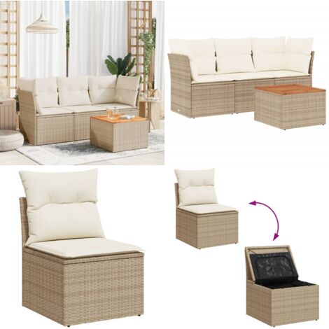 Juego de sofás jardín con cojines 4 pzas ratán sintético beige - Cojines para asiento - Ratán sintético