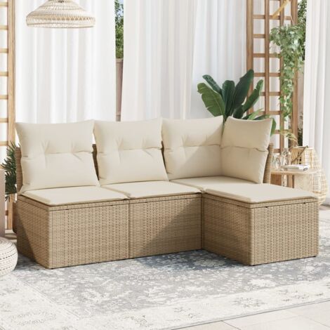 Juego de sofás jardín con cojines 4 pzas ratán sintético beige vidaXL