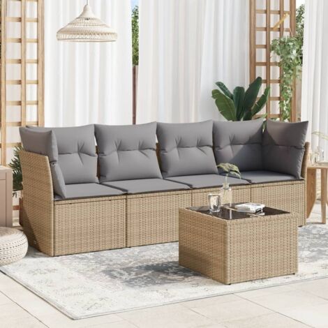 Juego de sofás jardín con cojines 5 pzas ratán sintético beige vidaXL