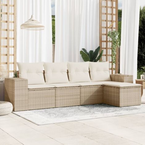 Juego de sofás jardín con cojines 5 pzas ratán sintético beige vidaXL