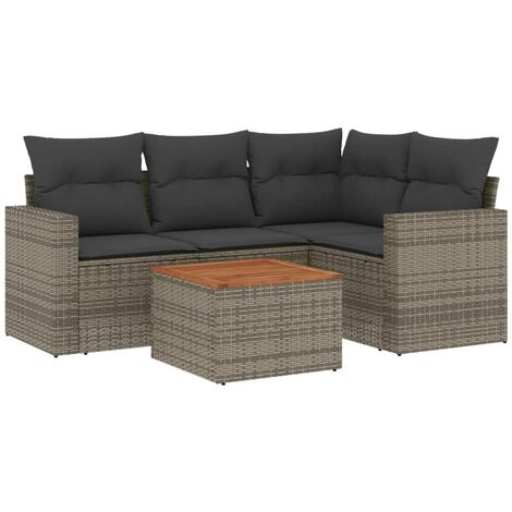 Juego de sofás jardín con cojines 5 pzas ratán sintético gris vidaXL