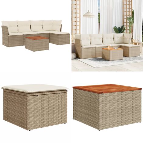 Juego de sofás jardín con cojines 6 pzas ratán sintético beige - Cojines para sofás - Ratán sintético