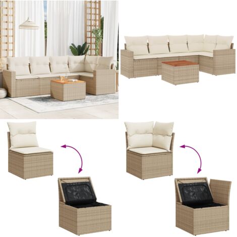 Juego de sofás jardín con cojines 6 pzas ratán sintético beige - Cojines para sofás - Ratán sintético