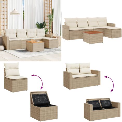 Juego de sofás jardín con cojines 6 pzas ratán sintético beige - Cojines para sofás - Ratán sintético