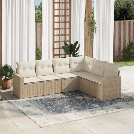 Juego de sofás jardín con cojines 6 pzas ratán sintético beige vidaXL