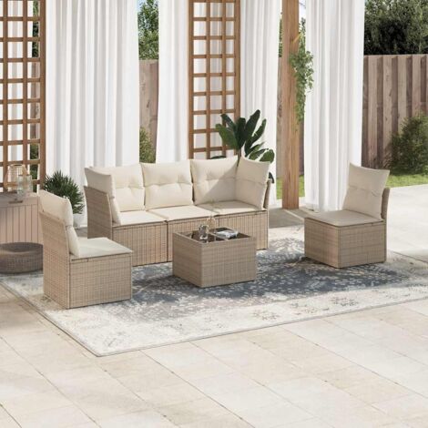 Juego de sofás jardín con cojines 6 pzas ratán sintético beige vidaXL