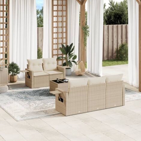Juego de sofás jardín con cojines 6 pzas ratán sintético beige vidaXL