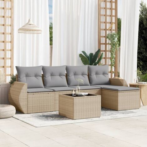 Juego de sofás jardín con cojines 6 pzas ratán sintético beige vidaXL