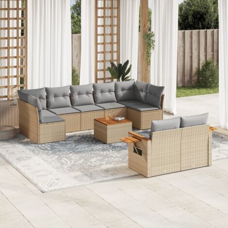 Juego de sofás jardín con cojines beige 10 pzas ratán sintético