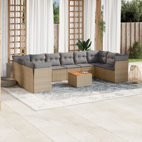 Juego de sofás jardín con cojines beige mezcla 11 pzas ratán PE