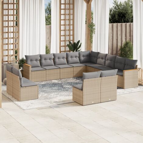 Juego de sofás jardín con cojines beige mezcla 13 pzas ratán PE vidaXL