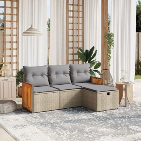 Juego de sofás jardín con cojines beige mezcla 4 pzas ratán PE vidaXL