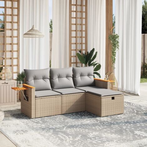 Juego de sofás jardín con cojines beige mezcla 4 pzas ratán PE vidaXL