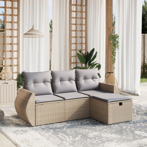 Juego de sofás jardín con cojines beige mezcla 4 pzas ratán PE vidaXL