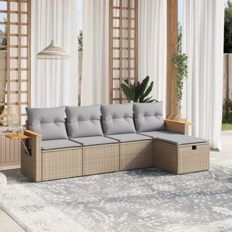 Juego de sofás jardín con cojines beige mezcla 5 pzas ratán PE vidaXL