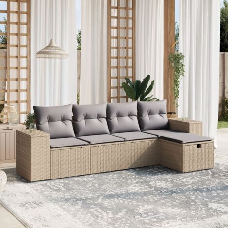 Juego de sofás jardín con cojines beige mezcla 5 pzas ratán PE vidaXL