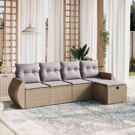 Juego de sofás jardín con cojines beige mezcla 5 pzas ratán PE vidaXL