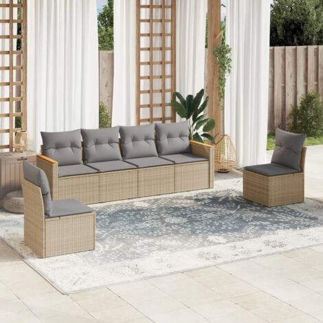 Juego de sofás jardín con cojines beige mezcla 6 pzas ratán PE vidaXL