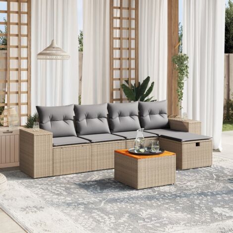 Juego de sofás jardín con cojines beige mezcla 6 pzas ratán PE vidaXL