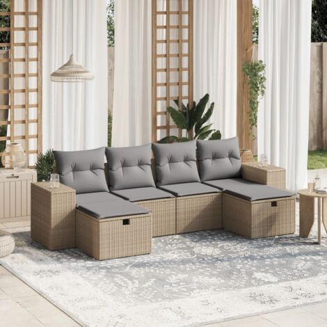 Juego de sofás jardín con cojines beige mezcla 6 pzas ratán PE vidaXL