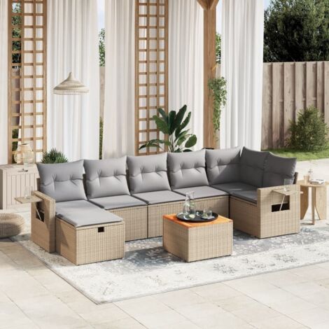 Juego de sofás jardín con cojines beige mezcla 8 pzas ratán PE vidaXL