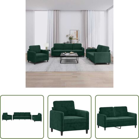 Juego de sofás -  Juego de sofás 3 piezas terciopelo verde oscuro