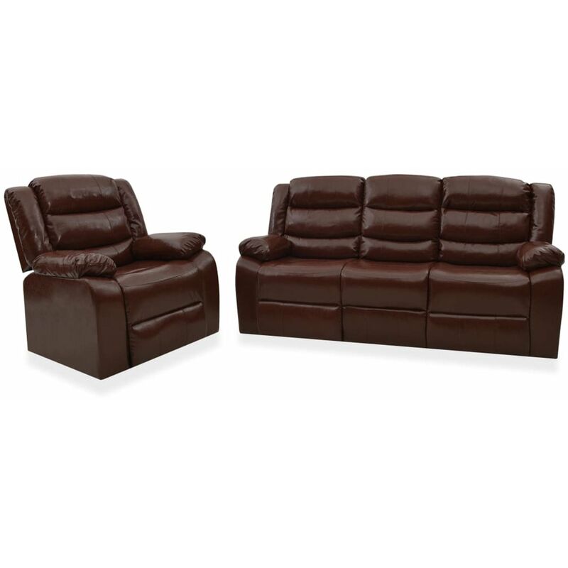 

Juego de sofas reclinables 2 piezas cuero sintetico marron