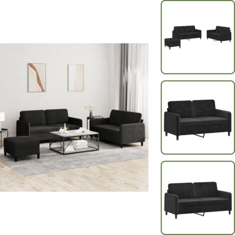 Juego de sofás - vidaXL Juego de sofás 3 piezas terciopelo negro - Sofá de 2 plazas