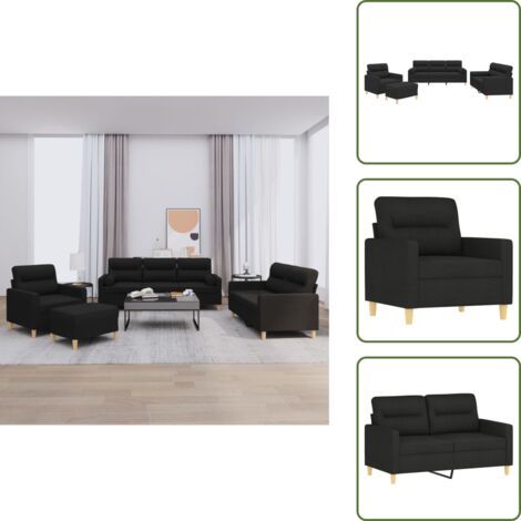 Juego de sofás - vidaXL Juego de sofás con cojines 4 piezas tela negro - Sofá de 2 plazas