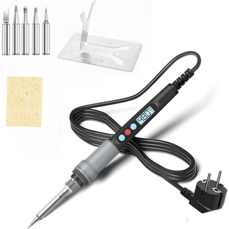 Juego de Soldador 90W Eléctrico Con Ajuste de Temperatura, Kit LCD Digital Con 5 Puntas, Esponja, Soporte, Herramientas de Soldadura Electrónica Portátil