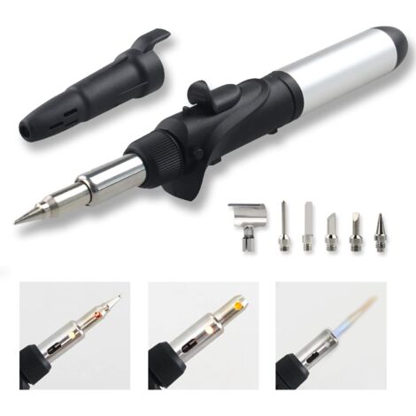 Juego de soldador de gas con 6 accesorios y alambre de soldadura, temperatura ajustable continuamente, soldador de butano multifuncional para pirograbado, soldadura y reparación de joyas.