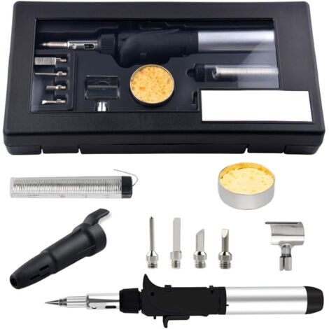 Juego de soldador de gas, kit de antorcha de soldadura inalámbrica portátil con 6 puntas intercambiables y alambre de estaño, multifucional para soldadura de pirografía
