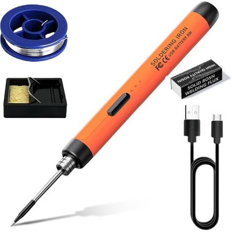 Juego de soldador inalámbrico con 3 modos, batería USB, 300 ℃-450 ℃, temperatura ajustable, soldador con 2 puntas de repuesto, soporte de soldador y alambre de soldadura para trabajos eléctricos