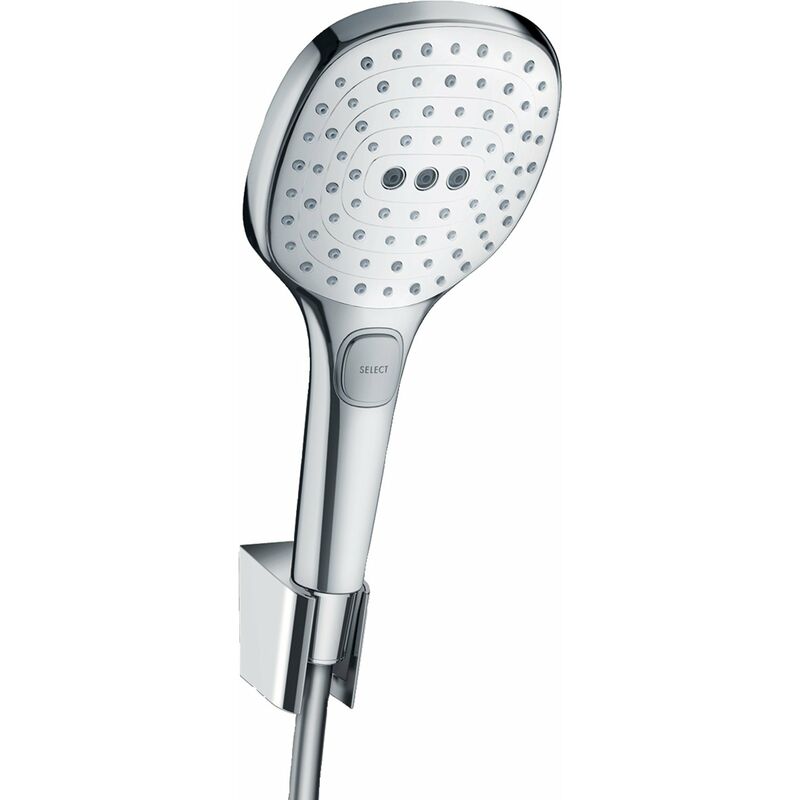 

Hansgrohe - juego de soporte de ducha Raindance Select E de tamaño manual 120 3jet con manguera de ducha de 125 cm, 26700, color: Cromado / Blanco