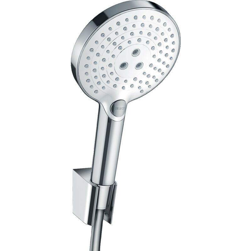 

Hansgrohe - Juego de soportes de ducha Raindance Select S de tamaño manual 120 3jet con flexo de 125 cm, 26701, color: Cromado / Blanco - 26701400