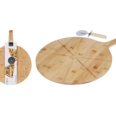 Juego de tabla de cortar pizza de bambú de 50 x 37 cm con cortador de pizza