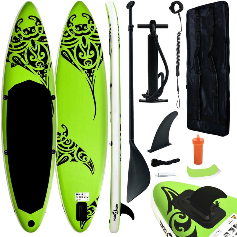 

Juego de tabla de paddle surf hinchable verde 305x76x15 cm