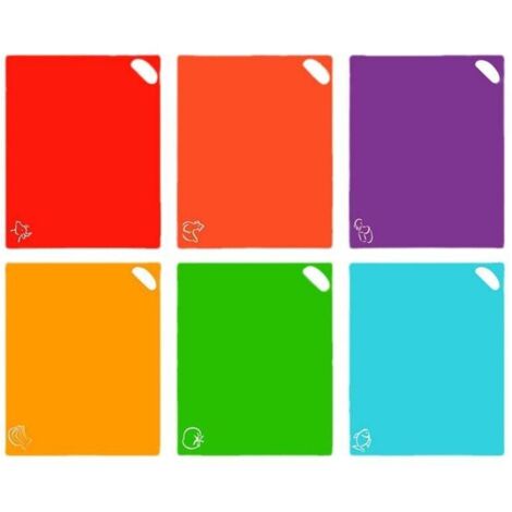 Juego de tablas de cortar KZQ con 6 tablas de cortar de plástico flexible con símbolos de colores, tabla de cocina antideslizante para alimentos