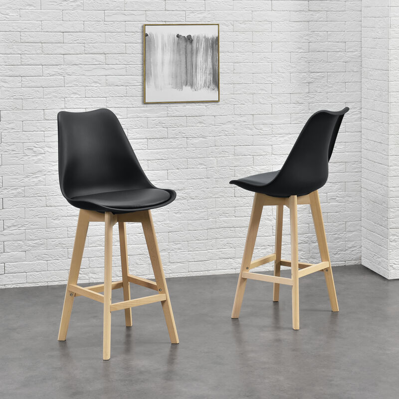 

Juego de taburetes de bar - 105 x 48 x 58cm - Set de 2x Taburetes de cocina de diseño - Asiento acolchado - Patas de Madera Haya - Negro